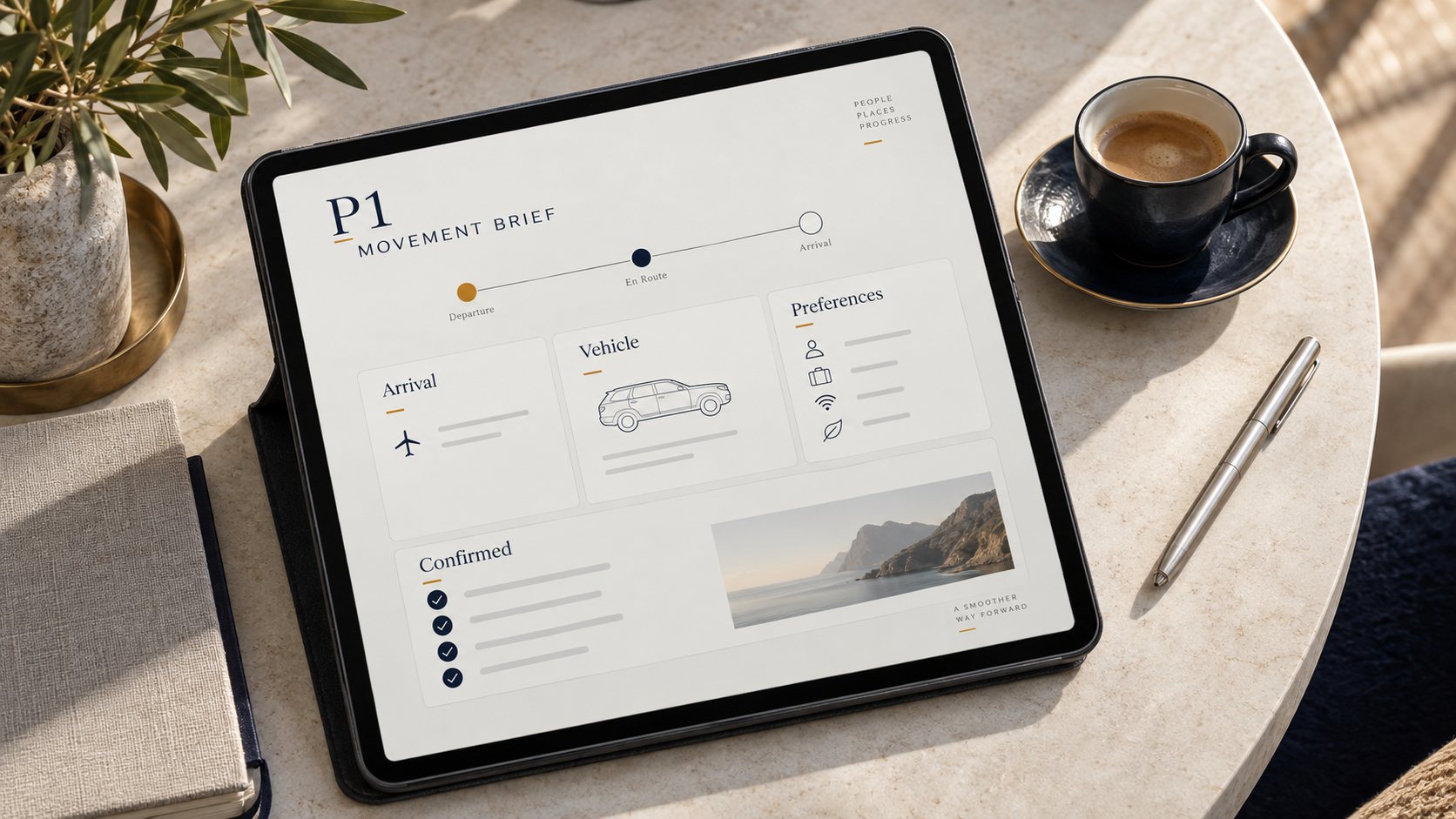 A tablet showing a P1 Movement Brief